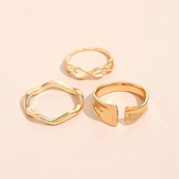 Womens Fashion Rings Set Trendy Geometric Rings Wave Hollow Rings Zinc Alloy Rings for Women Holiday Gift Korean Rings