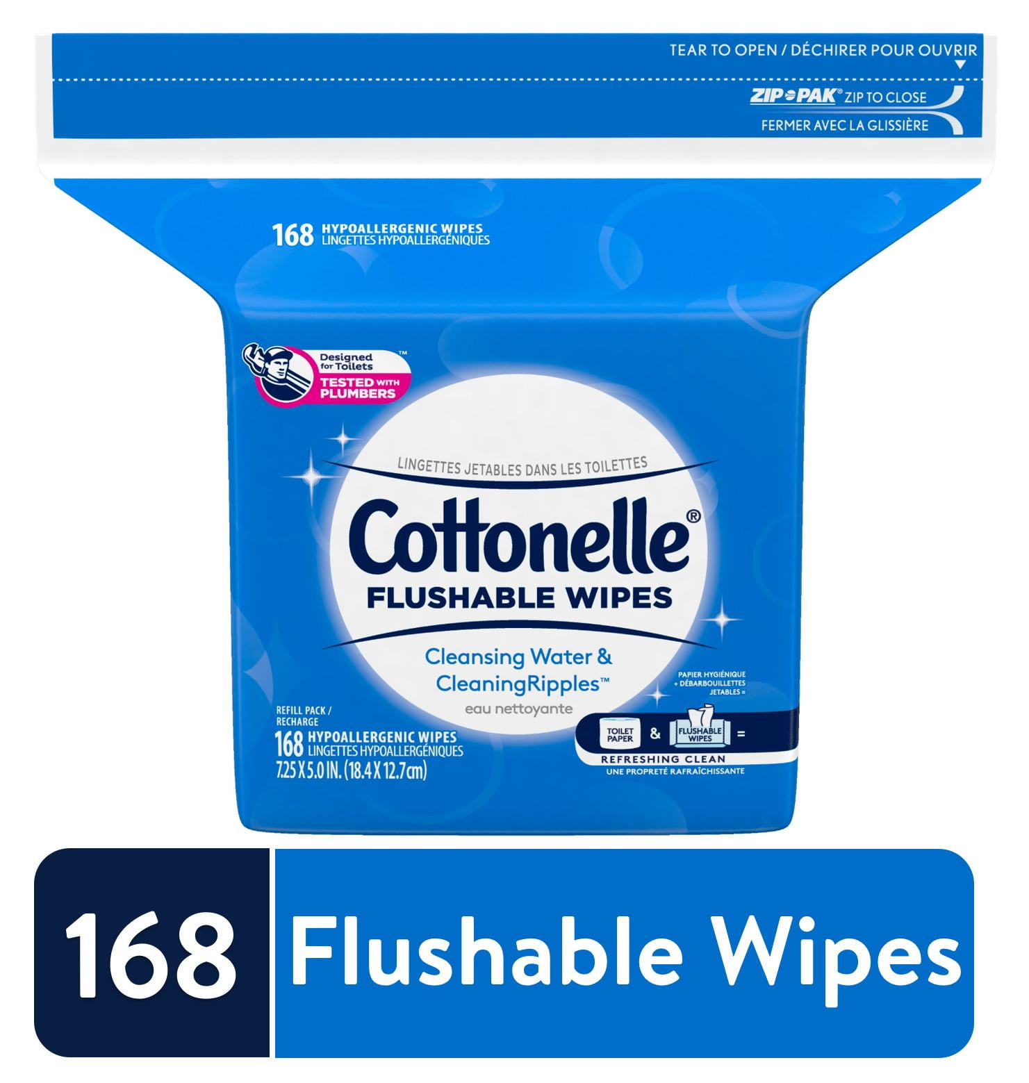 Cottonelle FreshCare Flushable Wipes, resealable pack, 168 wipes total