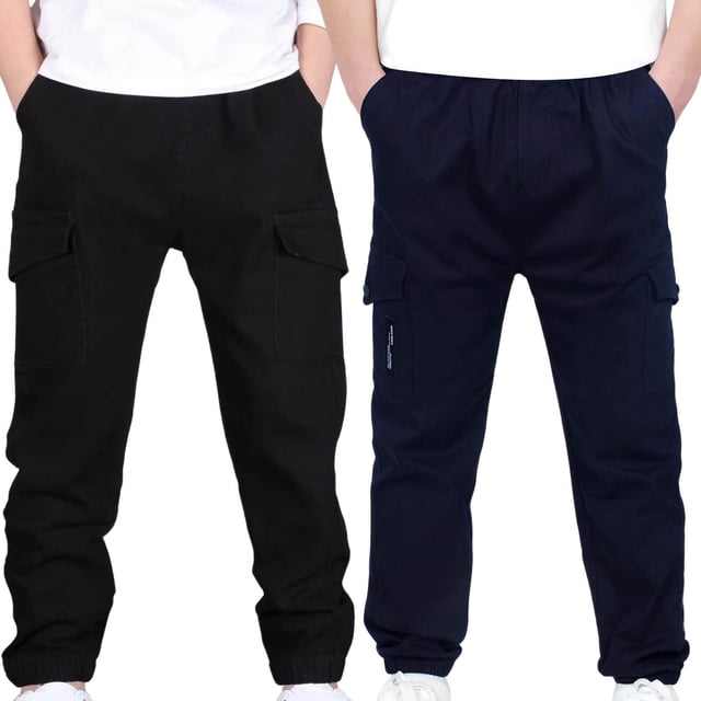 Cowsor 2PC Boys Cargo Sweatpants Casual Hiking Pants Joggers Athletic Trousers Cotton Loose Straight Pants for Men