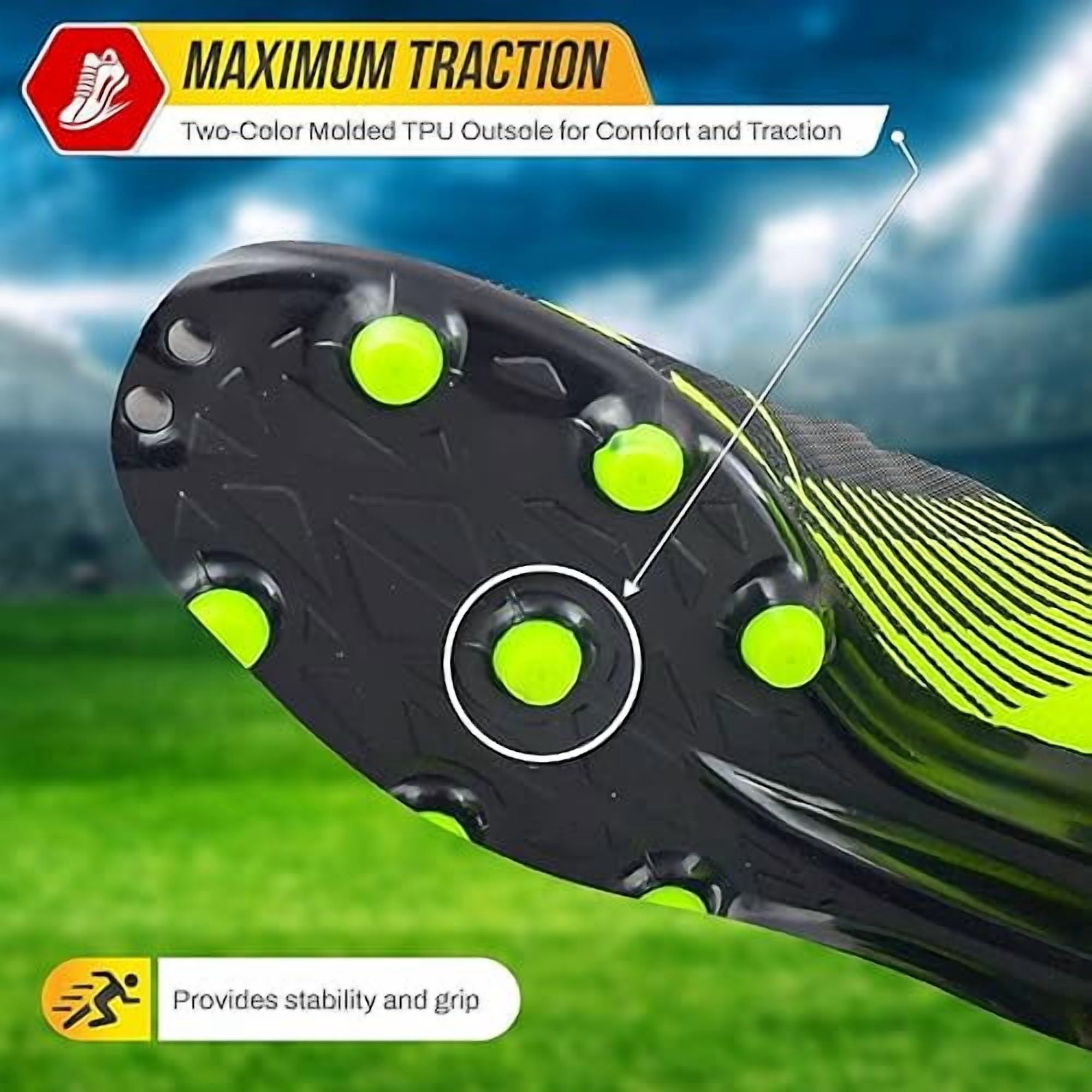 Vizari Ranger Firm Ground Soccer Cleats for Kids – Durable, Comfortable, and Lightweight Soccer Shoes for Toddlers, Little Kids, and Big Kids, Black/Neon Green, 2.5