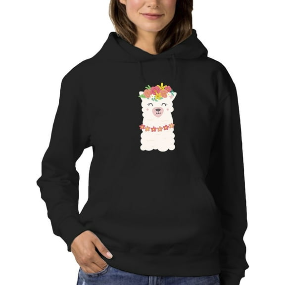 Cute Llama With Flowers. Hoodie Women -GoatDeals Designs, Female x-Large