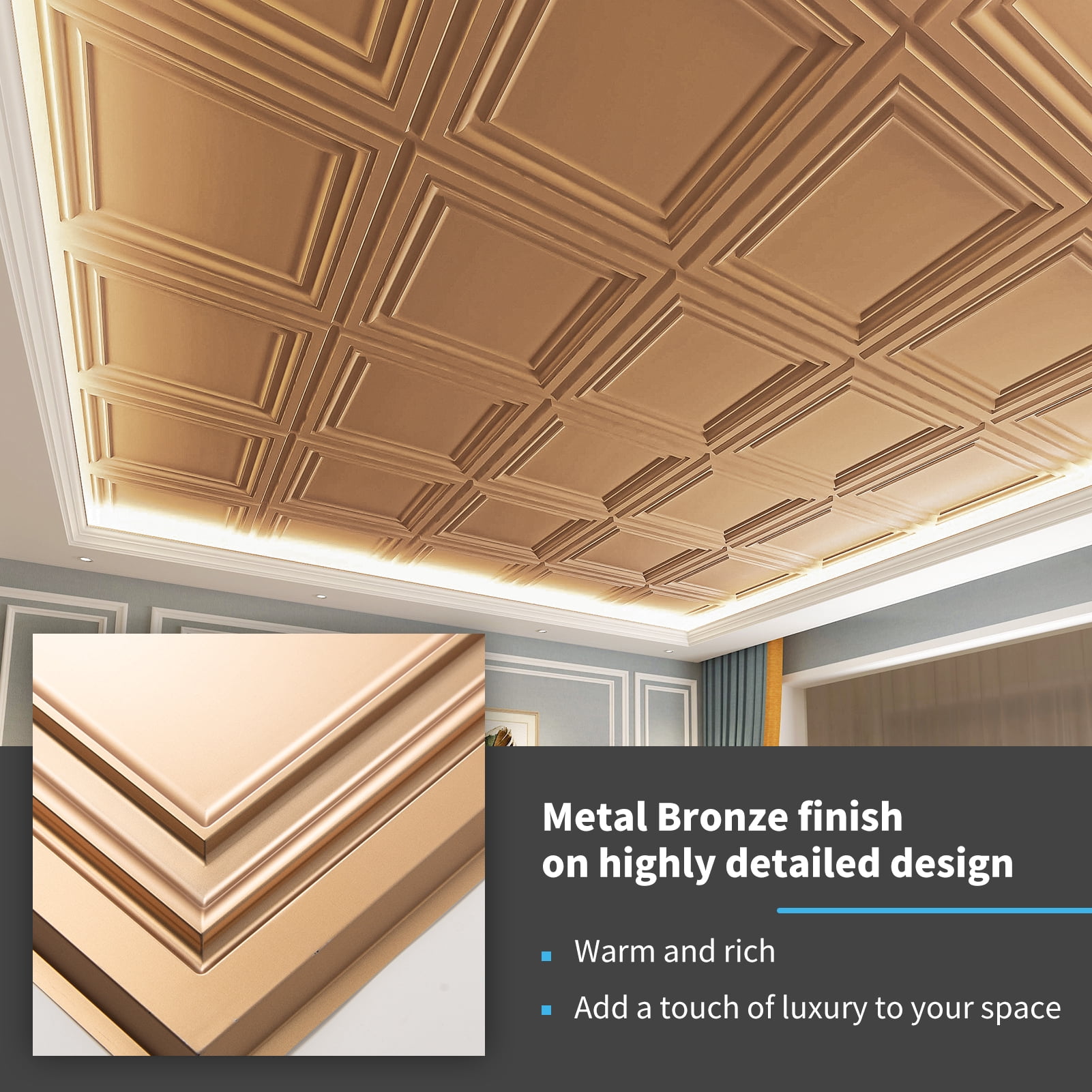 Art3d 12-Piece 24"x24" PVC Ceiling Tiles Glue up