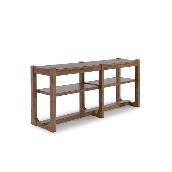 Signature Design by Ashley Cabalynn Farmhouse Sofa Table with 2 Adjustable Shelves, Light Brown