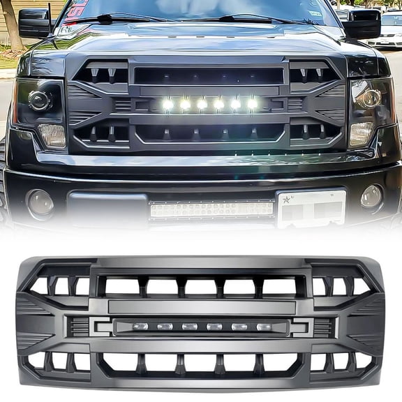 Front Bumper Grill Armor Grille w/Off-Road Lights Matte Black For 2009-2014 Ford F150