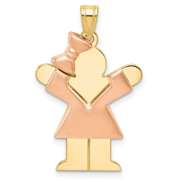 14k Yellow and White Gold Two-Tone Puffed Girl with Bow on Left Engravable Charm Length 30mm