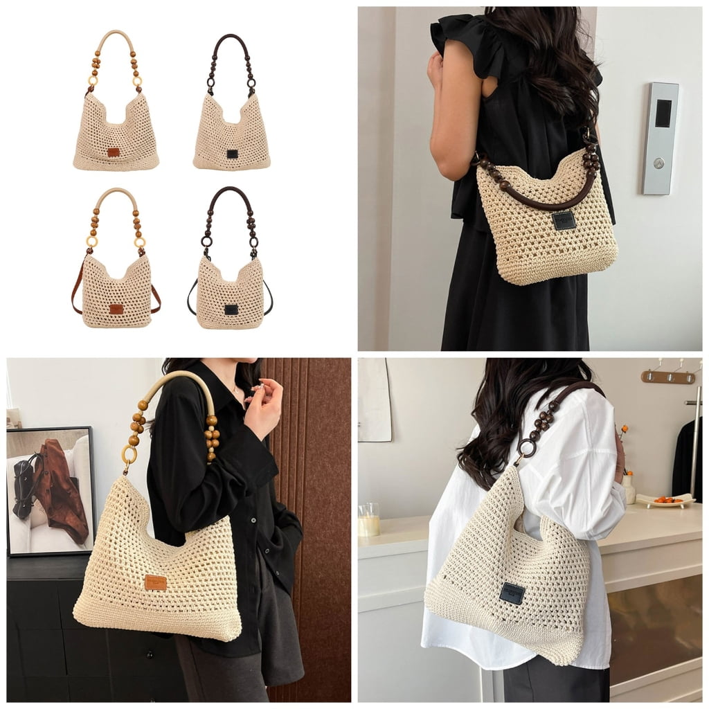 Women Shoulder Bag Straw Beach Bag Crochet Armpit Bag Crossbody Bag for Travel