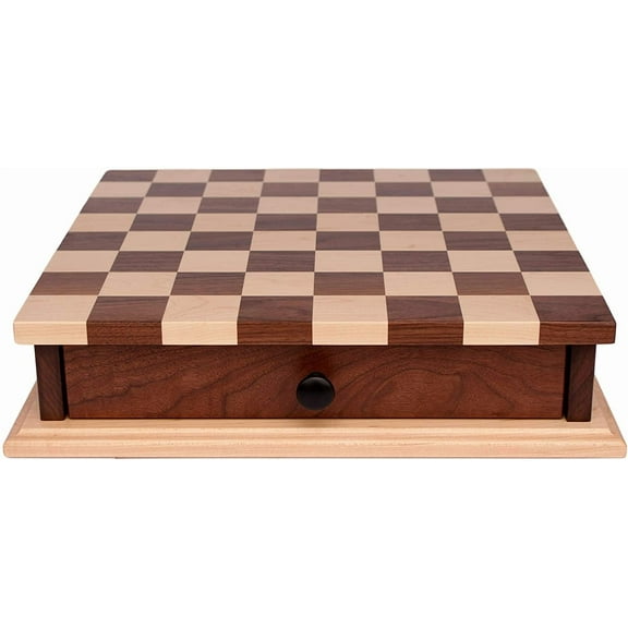 AmishToyBox.com Deluxe Chess/Checkers Wooden Game Board Set - with Pullout Storage Drawer - with Chess and Checkers Pieces 18" Wide Board