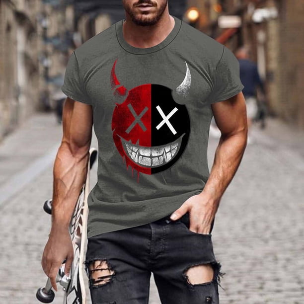 Blusas y camisas de manga corta y cuello redondo para hombre. Blusas/camisetas de manga corta con cuello redondo y estampado de Halloween para hombre. Blusa para hombre.
