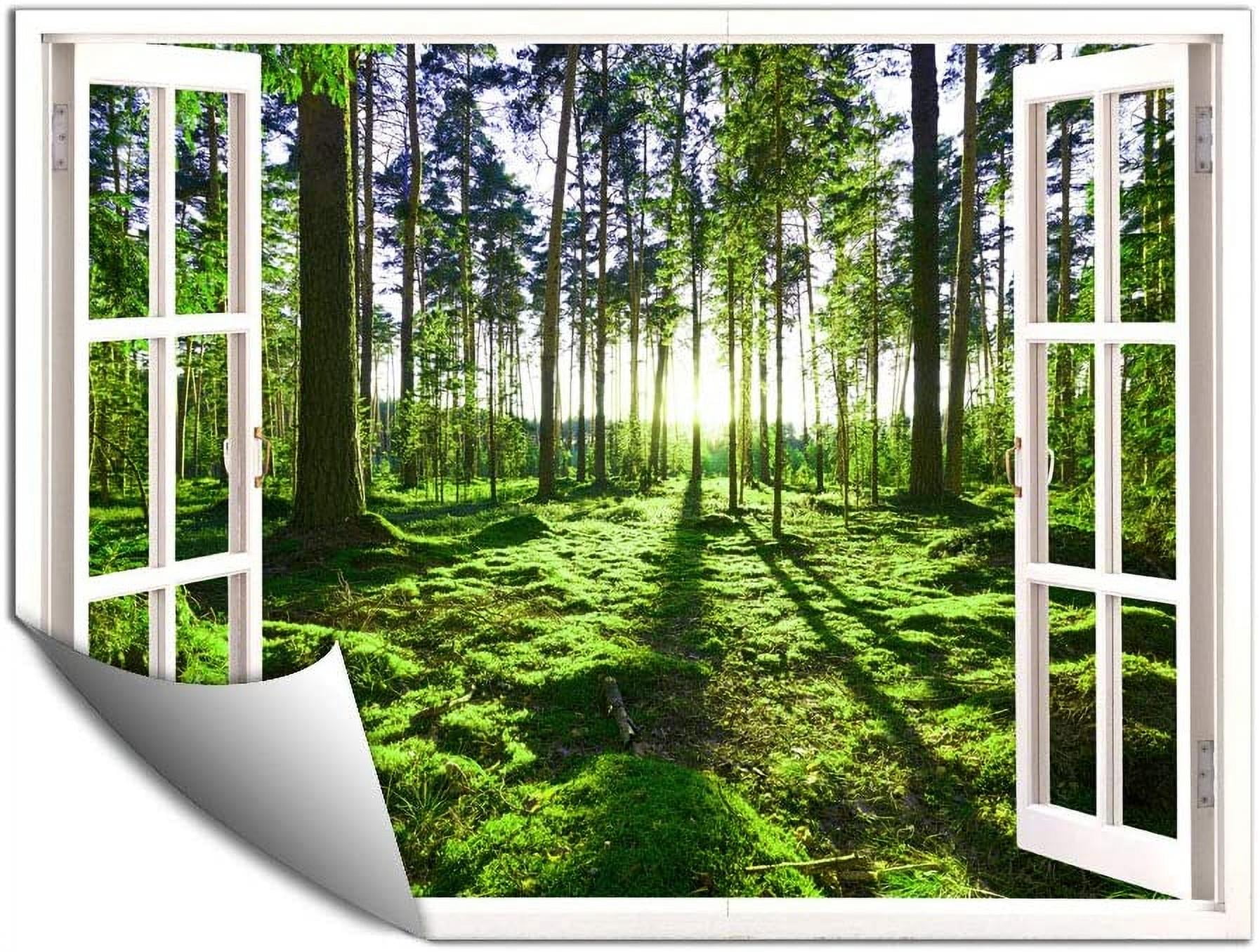 IDEA4WALL Wall Murals for Bedroom Fake Window View Forest Removable Wallpaper Peel and Stick