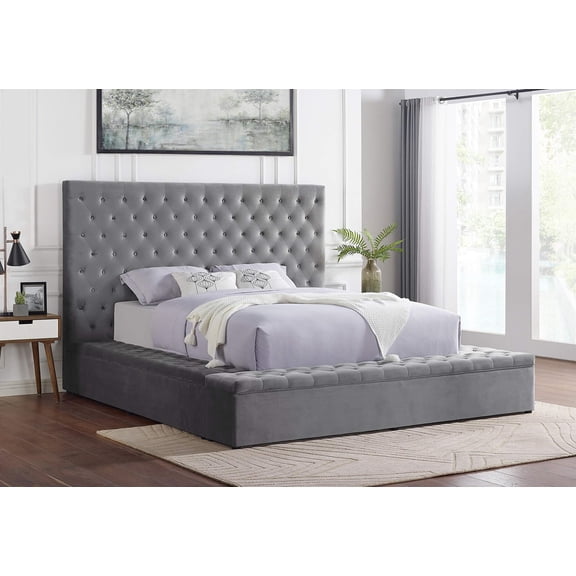 Bowery Hill Platform California King Bed with Storage in Gray