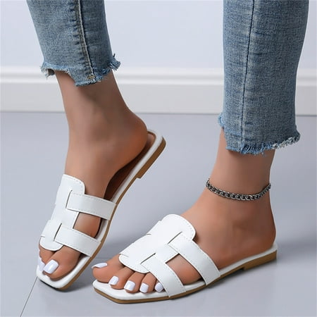 

〖Yilirongyumm〗 White 41 Slippers For Women Fashion Spring And Summer Women Slippers Flat Solid Color Casual Style Seaside Beach Shoes