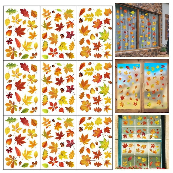 Autumn Maple Leaf Window Clings,Decoration Sticker,Fall Window Clings,9Pcs Thanksgiving Fall Maple Leaf Stickers - Autumn Window Wall Decals For Home Party Decor