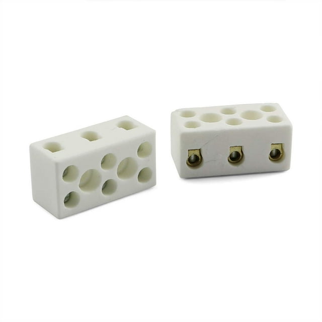 PZRT 2pcs 10A 3 Way 8 Hole Wire Connector Porcelain Ceramic Terminal Block 3W8H