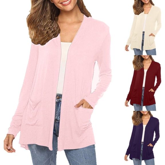 Kureaily Women's Long Sleeve Open Front Cardigan Casual Loose Lightweight Cardigans With Pockets Womens Lightweight Cardigan