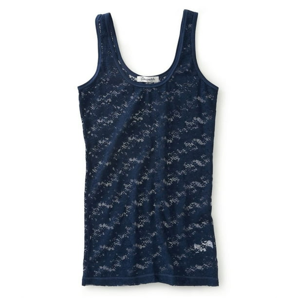 Aeropostale Mujeres Sheer Lacey Tank Top, Azul, X-Small
