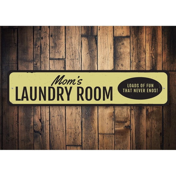 Mom's Laundry Room Novelty Sign, Metal Wall Decor - 4x18 inches