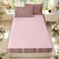 thumbnail image 4 of Manfei Vintage Grid Zipper Full Size Comforter Sets with Fitted Sheet and 2 Pillowcases,Modern Check Zipper Bedding Set,Pink Green,Pink Reversible,4pcs, 4 of 8