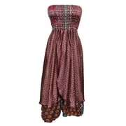 Mogul Womens Beach Dress Vintage Silk Sari Maroon Two Layered Maxi Skirt