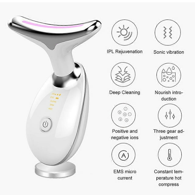 Anti Wrinkle Face and Neck Massager 45 ℃ Beauty Device with EMS Ionic Vibration LED Green Red Blue Light Skin Care Beauty Device