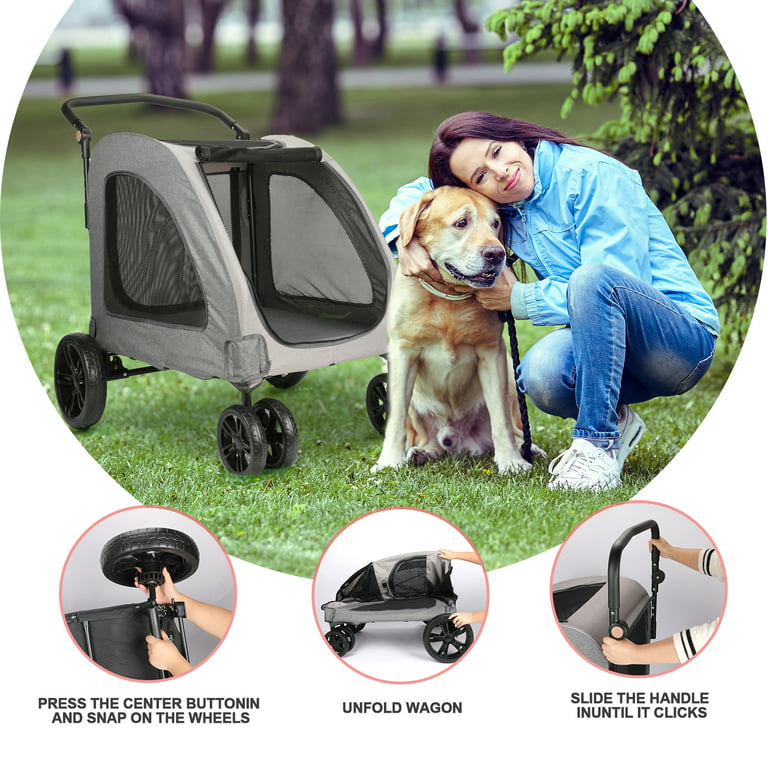 LUCKYERMORE Dog Stroller Large Cat Pet Carriers Bag Travel 4 Wheels Folding  Cage