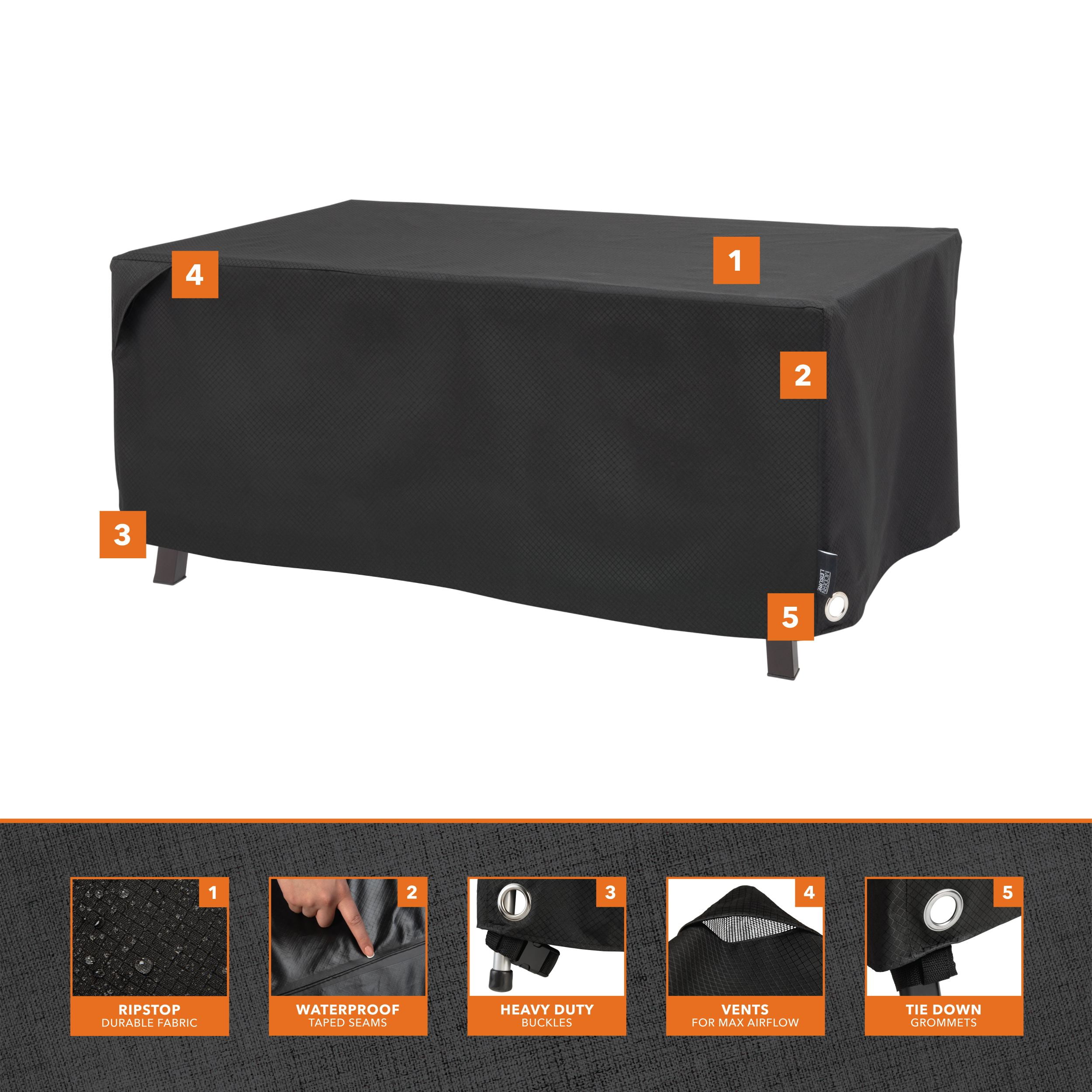 Modern Leisure Black Diamond Patio Coffee Table Cover, Waterproof, 48"L X 25"W X 18"H, Black