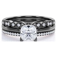 thumbnail image 1 of JeenMata Juego de Anillos de Boda Estilo Princesa de 2 Quilates - Juego de Novia - Juego de Trío de Boda - Anillo de Compromiso - Anillo Art Déco - Anillo de Promesa - Plata Esterlina, 1 of 6
