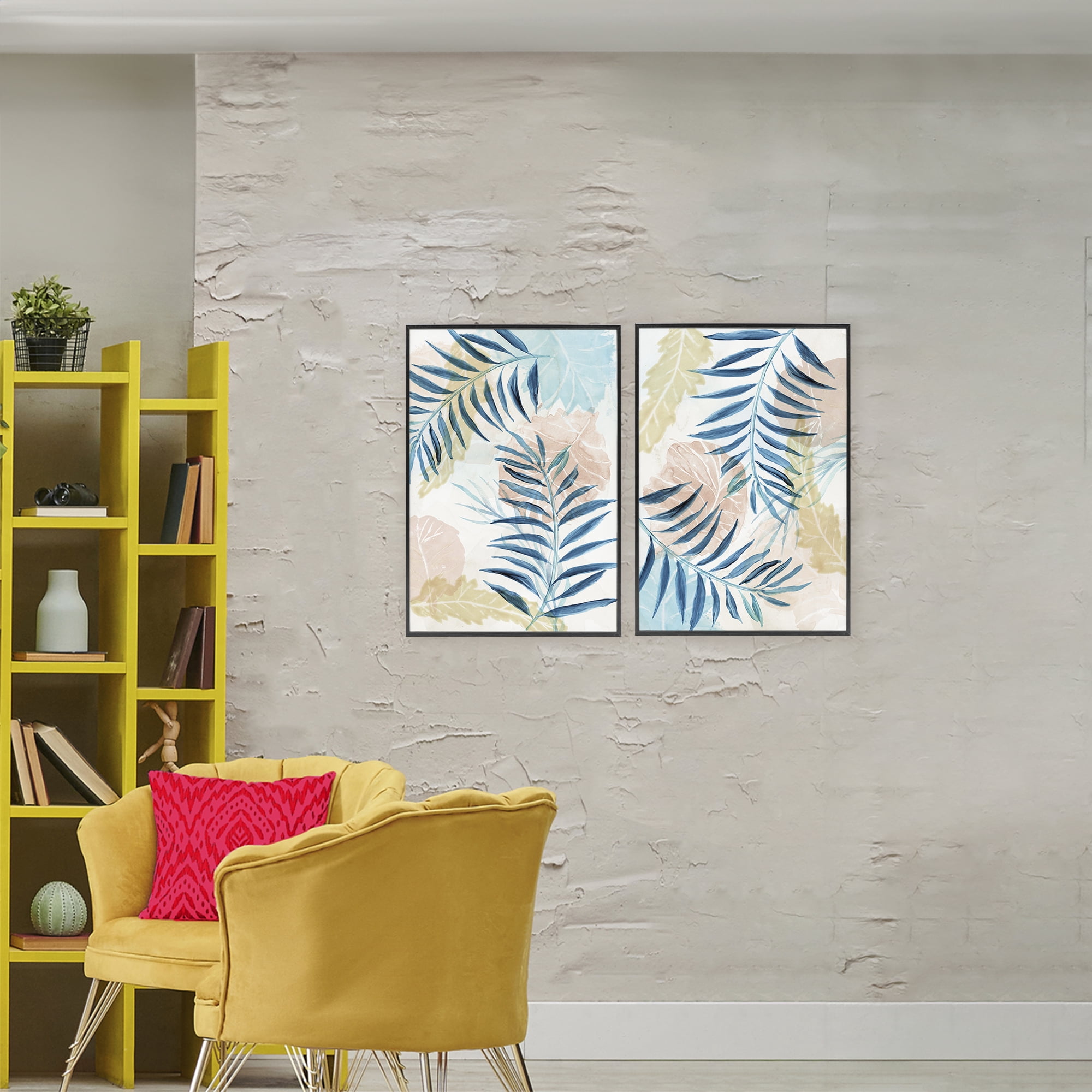 Stupell Industries Pastel & Blue Palm Fronds 2 Piece Black Framed Giclee Art Set, design by Nan