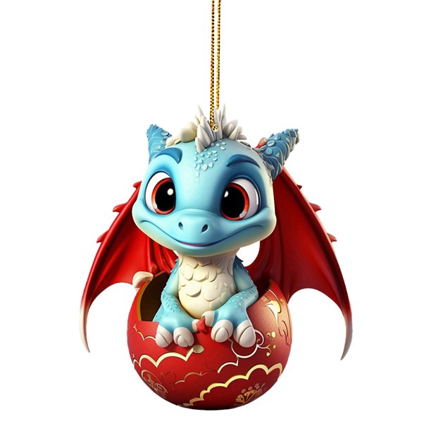 Árbol de Navidad 2D Decoración acrílica 8 cm Huevo de dragón Colgante Colgante Regalo (E)