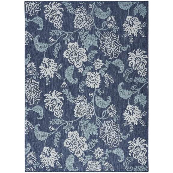 Nourison 5' x 7' Garden Oasis Flatweave Indoor Outdoor Area Rug Navy