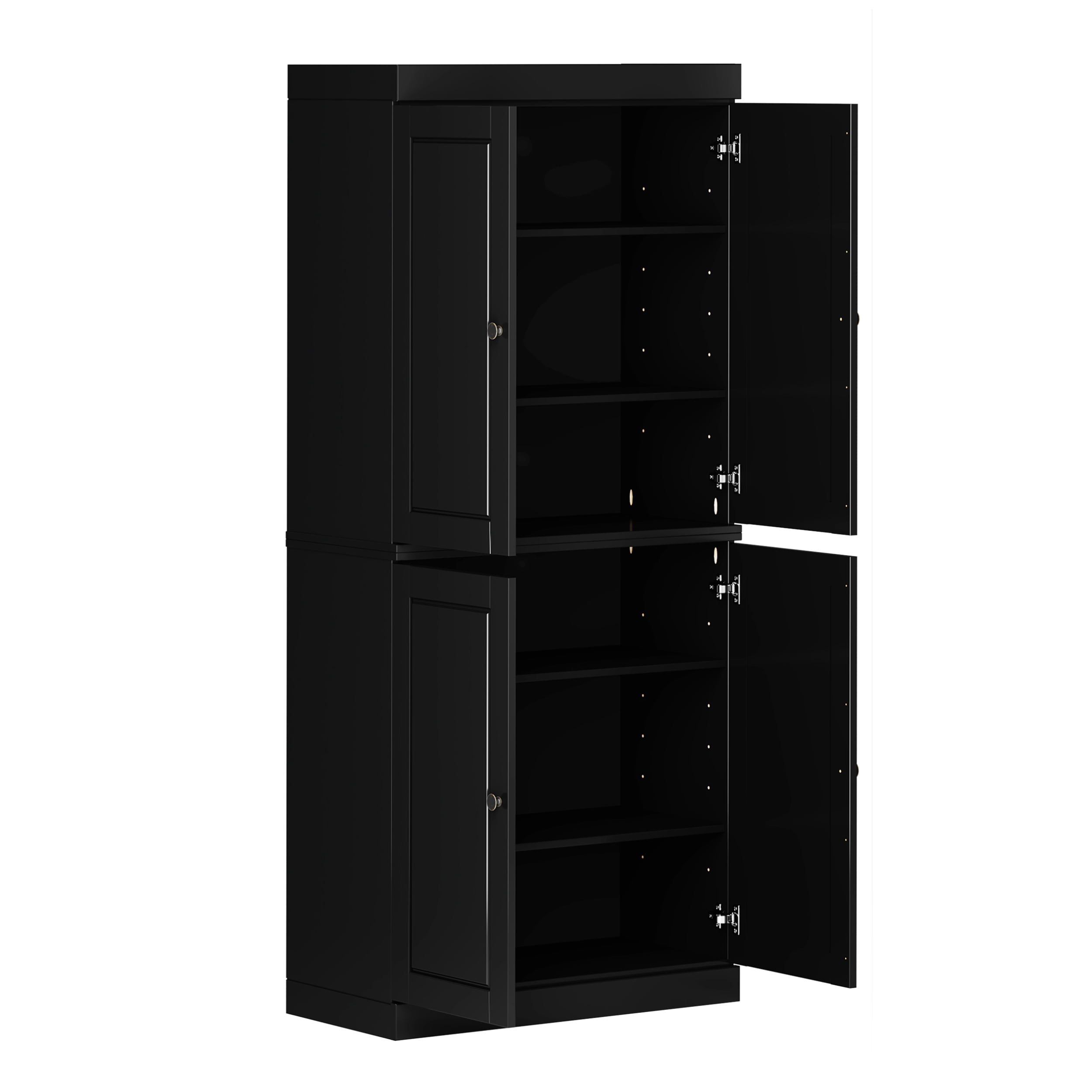 Palace Imports 100% Solid Wood Kitchen Pantry Storage Cabinet with Solid Doors and Adjustable Shelves, Black