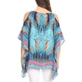 thumbnail image 2 of Sakkas Saanvi Printed Draped Short Sleeve Strap Cutout Shoulder V-Neck Kaftan Top - ST40-Turq - S/M, 2 of 5