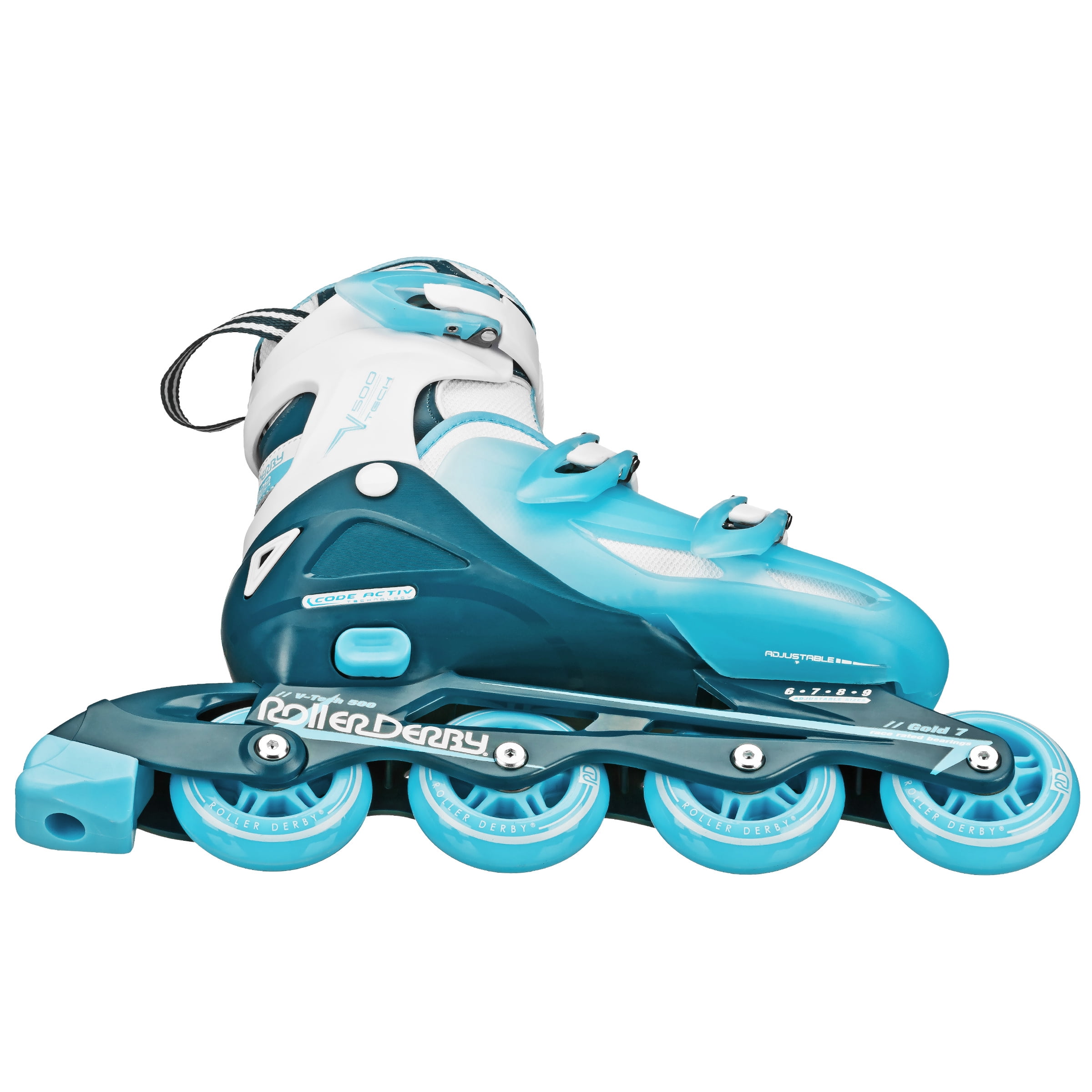 Roller Derby V-Tech 500 Women's Inline Skate with Adjustable Sizing, White/Blue