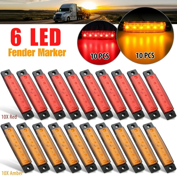 LED Side Marker Light, TSV 20Pcs Amber Red Side Marker Indicator Lights for Cars Trucks SUVs