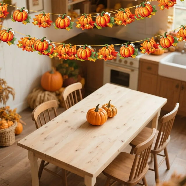 LSLJS Thanksgiving Banners Decorations 2 Pack 1.5m Each Fall Party Garland with Pumpkin Sunflower Maple Leaf Turkey Fall Holiday Decor Thanksgiving Decorations