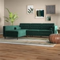 thumbnail image 3 of Marcus Living Room Pillow Back Green Velvet L-Shaped Sectional Couch, 3 of 5