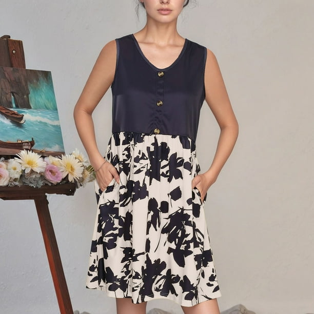 WILLBEST Vestidos Primavera Verano 2025 Vestidos De Verano Para Mujer Ropa De Playa Sin Mangas Para Vacaciones Ropa De Resort Vestido Midi Con Botones Y Bolsillos