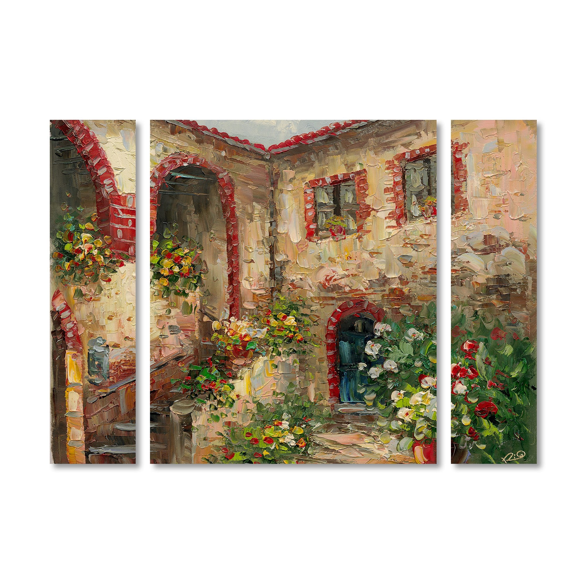 Trademark Fine Art "Tuscany Courtyard" Canvas Art by Rio Three Panel Set