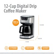 Toastmaster 12-Cup Digital Drip Coffee Maker - Programmable Automatic Coffee Machine - Kitchen Appliance with Keep Warm Setting