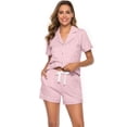 thumbnail image 7 of ANLIQI Womens 100% Cotton Pajamas Short Set Soft Short Sleeve Sleepwear Button Down Summer Pjs Set with Pockets(Pink, Medium), 7 of 7