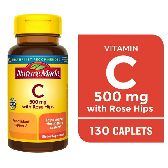 Nature Made Vitamin C 500 mg Caplets with Rose Hips, Dietary Supplement, 130 Count
