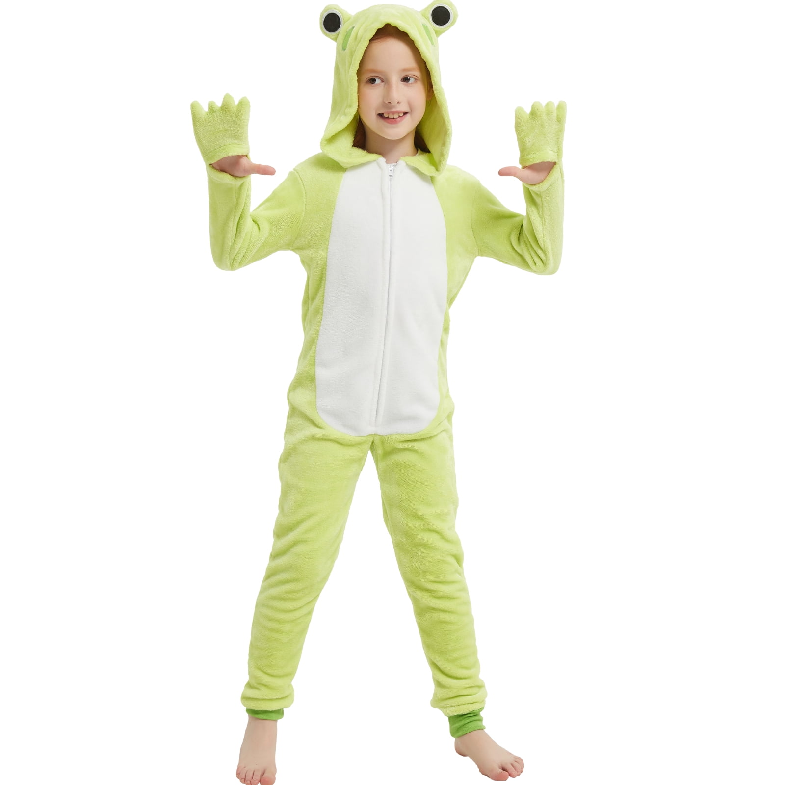 SWEETXIN Kids Frog One-Piece Pajamas Halloween Snug Plush Costume Sleepwear Christmas Gifts for Girls Boys 5T
