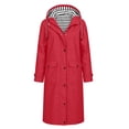 thumbnail image 4 of Zpanxa Womens Winter Jackets Long Hooded Waterproof Raincoat Striped Lined Lightweight Windbreaker Outdoor Jacket with Pockets Casual Travel, 4 of 7