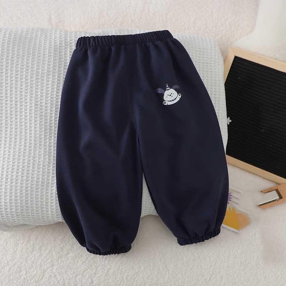 WQNVRNR Kids Toddler Fall Sweatpants Cotton Jogger Elastic Waist Cute Print Casual Long Pants for Boys Girls Navy 0-1Years