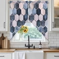 thumbnail image 4 of Navy Blue Grey Kitchen Window Curtains, Swag Curtains Valance for Bedroom Living Room Bathroom, Modern Abstract Art Geometric Rod Pocket Window Treatment Curtain Block Drapes 2 Panels 36"x36", 4 of 9