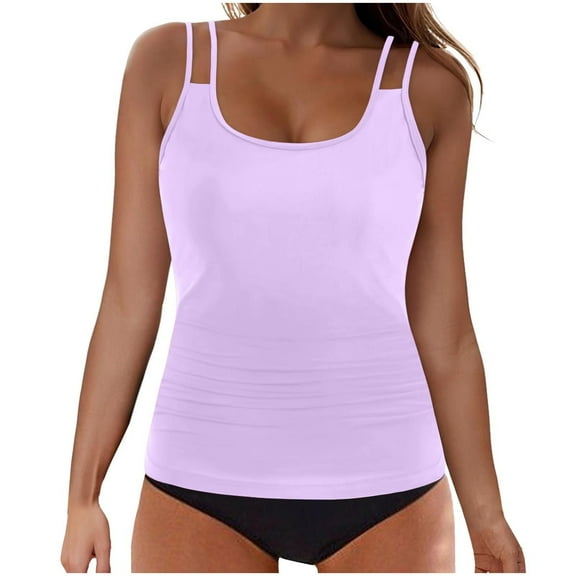 Kilaqueen Plus Size Swimsuit for Women Two Piece Spaghetti-Strap Tank top with Bottoms Tummy Control Swim trunks Bathing Suit