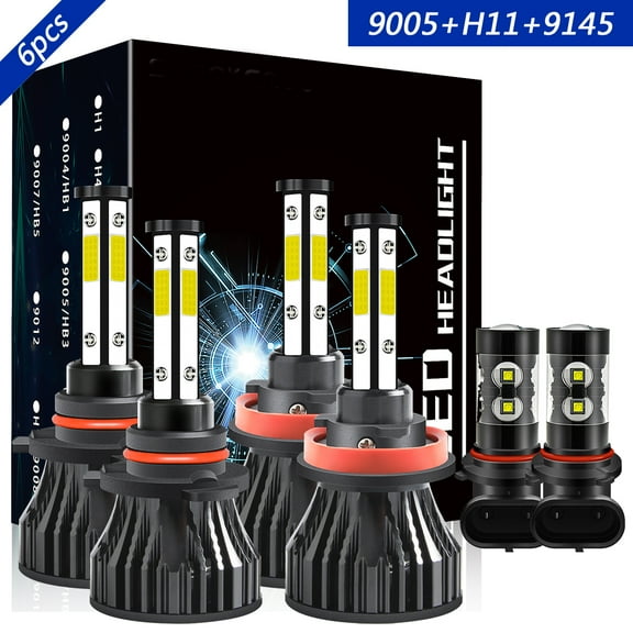 9005 High H11 Low 9145 Fog Light for Dodge Ram 2009-2012 4-Headlamps LED Headlight Bulbs White 6x