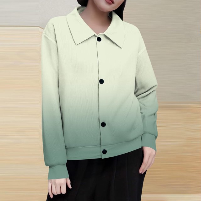Mceream Women's Ribbed Knit Shacket Button Down Gradient Jackets Long Sleeve Sweater Shirts Fall Winter Trendy Cardigans Plus Size Winter Warm Outwear Chaqueta De Invierno Para Mujer Green XXL