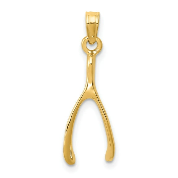 Real 14kt Yellow Gold Wishbone Pendant; for Adults and Teens; for Women and Men