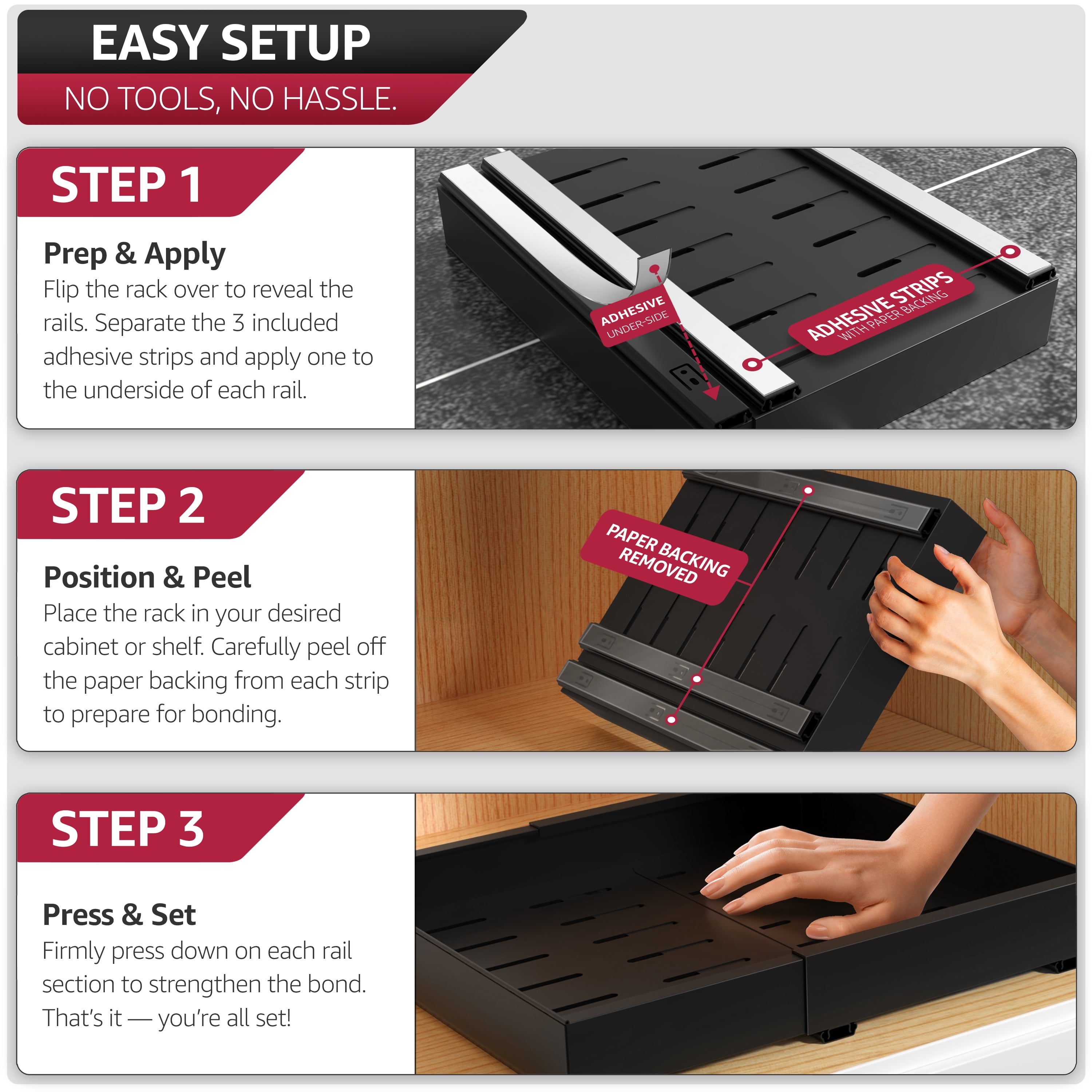 Sorbus Pull-Out Sliding Storage Rack, No-Drill Adjustable Shelf, Metal Grid Drawer, Black, 2 Pack