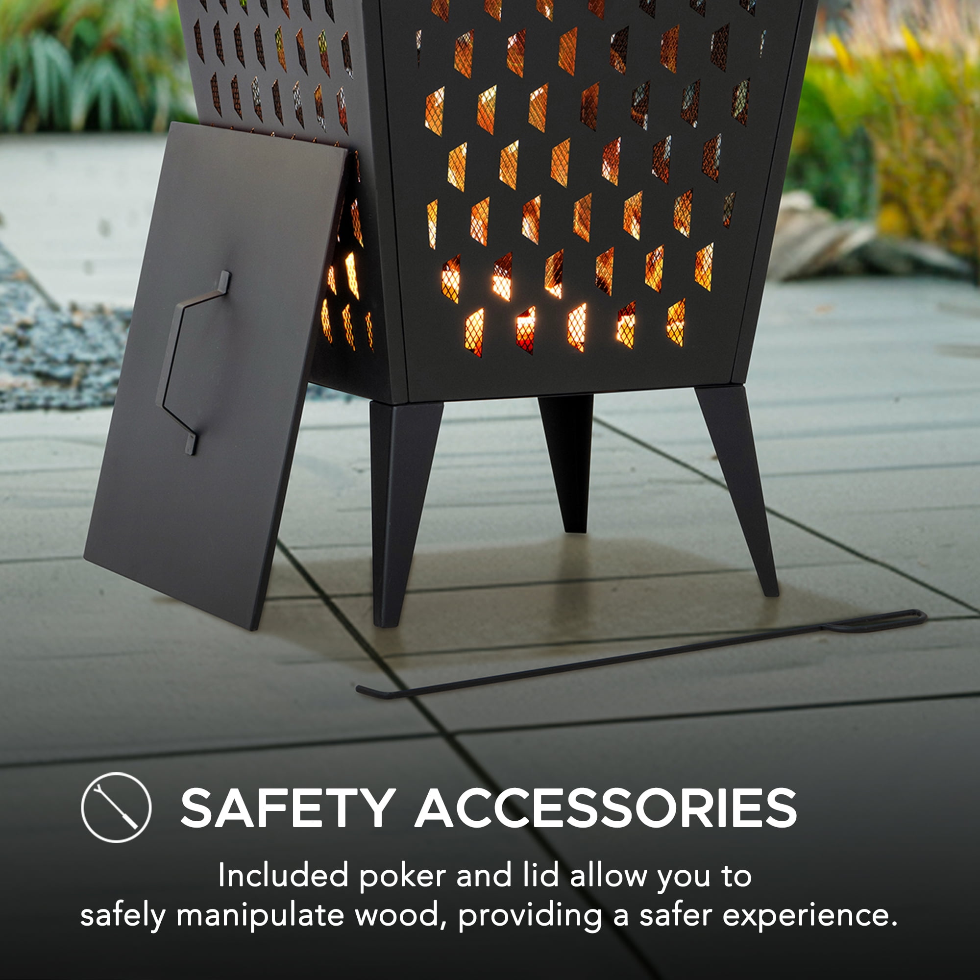 Sunjoy 18 in. Hartefeld Fire Pit, Steel Outdoor Patio Fire Pit Wood Burning Backyard Fire Pit with PVC Cover and Fire Poker